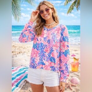 NWT Lilly Pulitzer | Jansen Long Sleeve Pink Pineapple Floral Flower, Medium